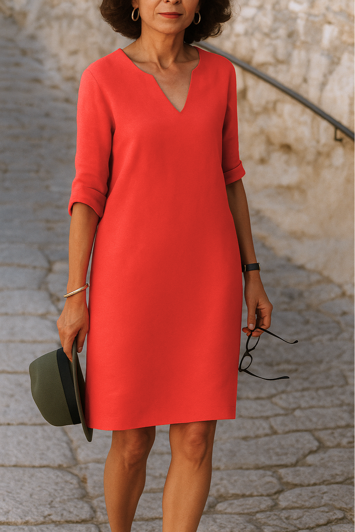 Adriana | Robe Fluide à Col en V, Élégante à Toute Heure