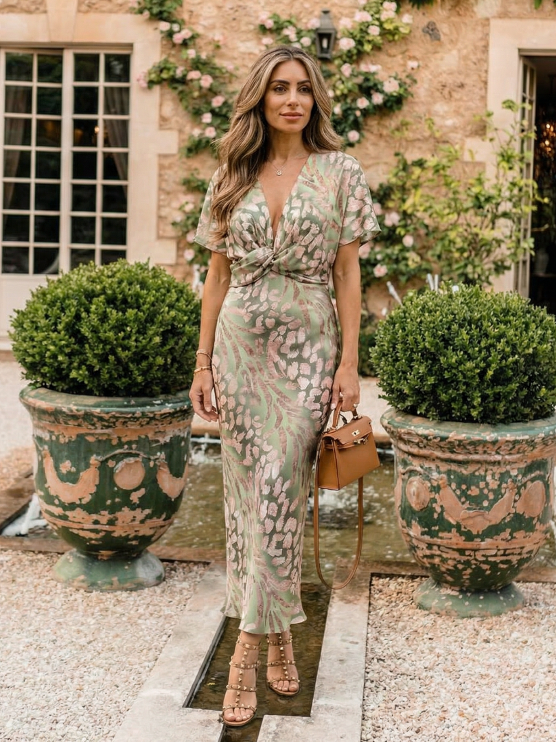 Maison Élise | Robe Midi à Imprimé Abstrait Coralie