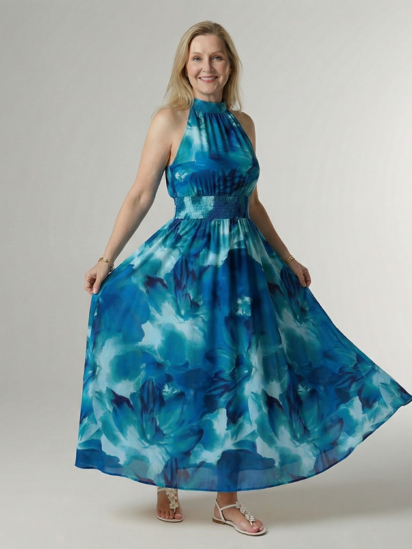 Maison Élise | Robe Midi à Encolure Halter Froncée Sylin