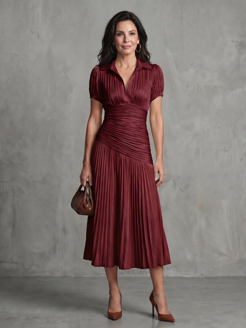 Theodora | Robe Midi Rayée à Taille Plissée