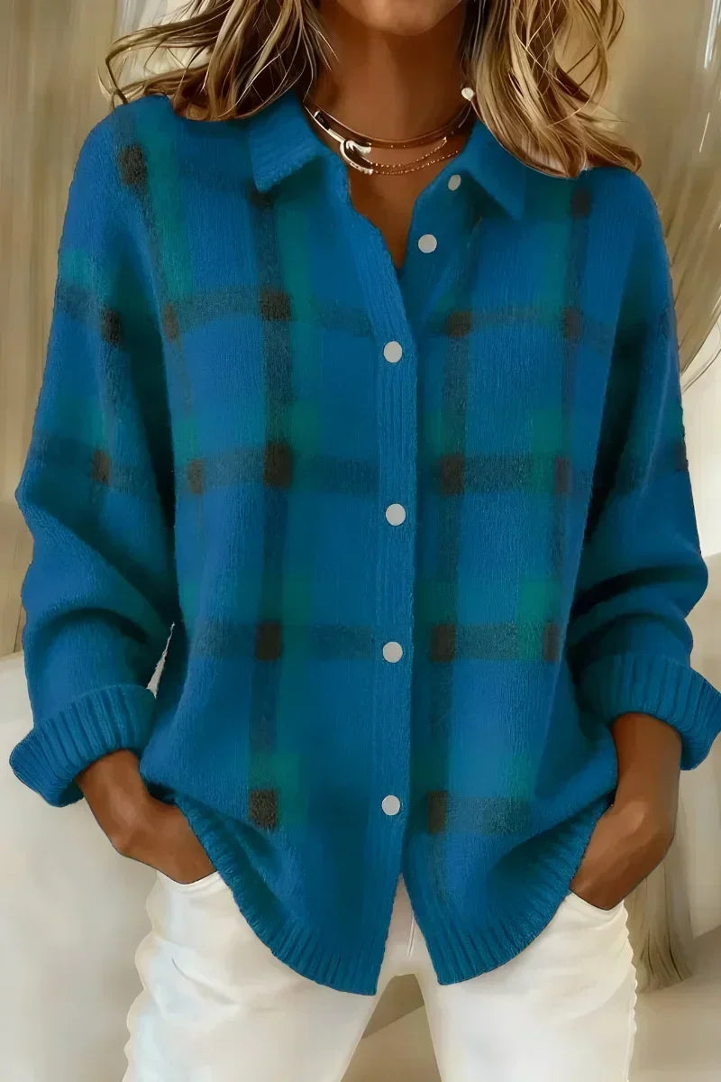 Kelsey | Cardigan à Carreaux en Maille Brossée
