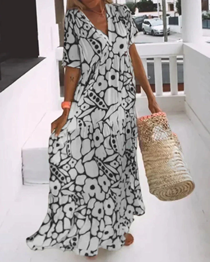 Christine | Robe Longue d'Été Fluide à Motif Graphique