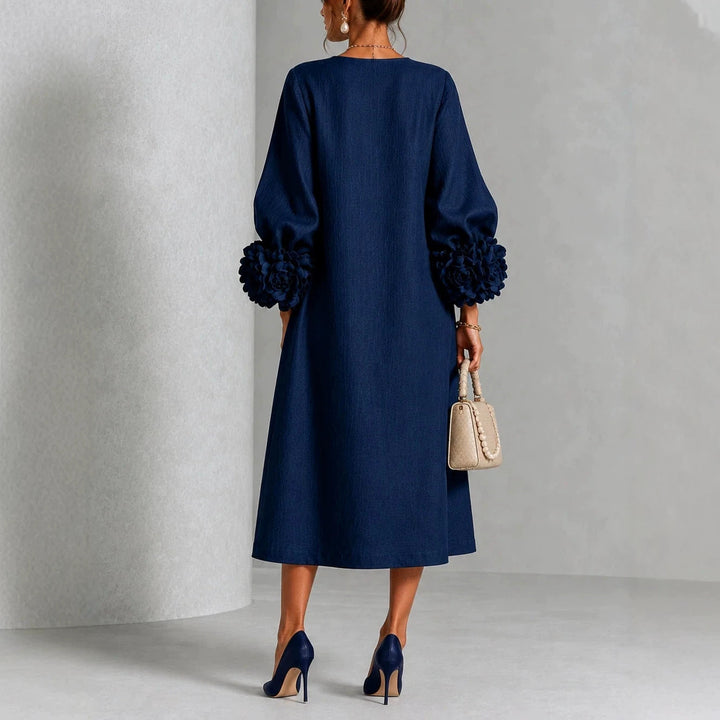 Ivy | Robe Midi Fleurie à Manchettes de Roses