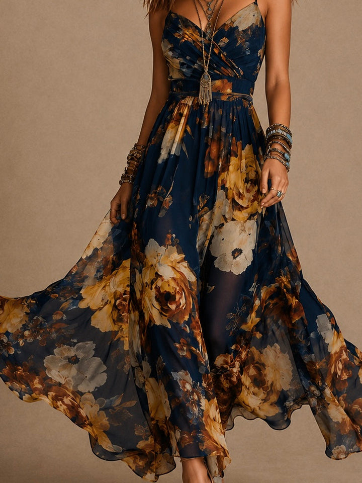 Dulce - robe longue à fleurs avec bretelles