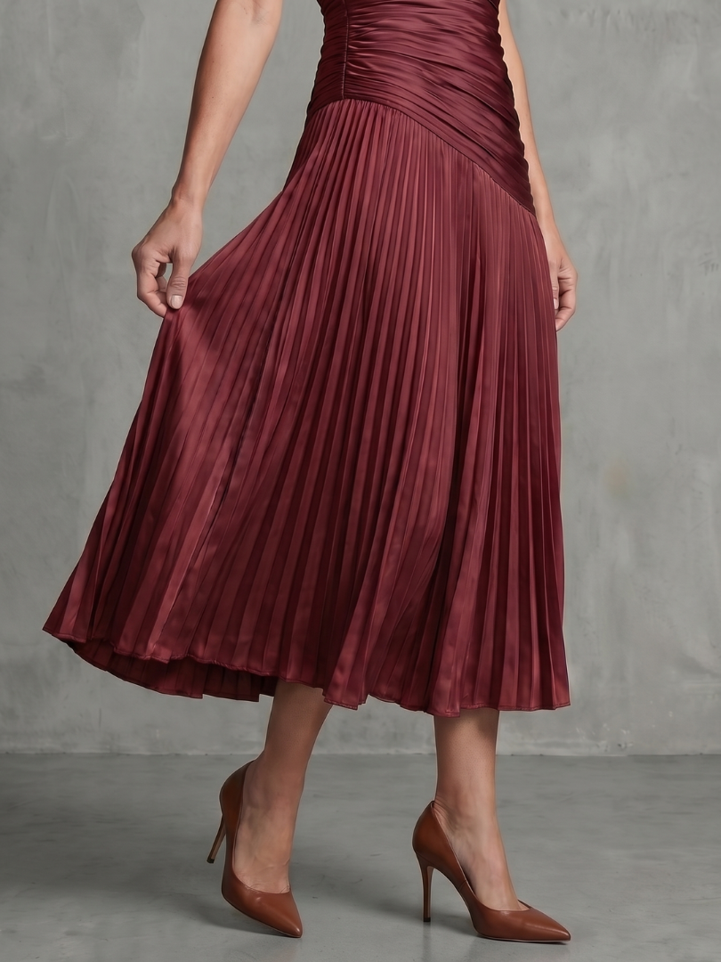 Theodora | Robe Midi Rayée à Taille Plissée