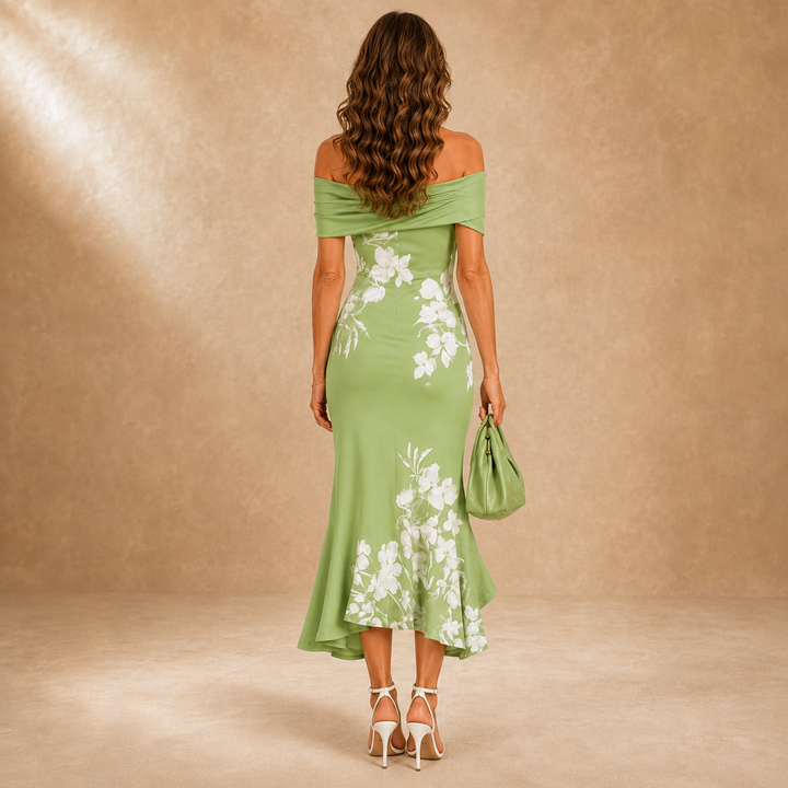 Flora | Robe Midi Fleurie à Épaules Dénudées