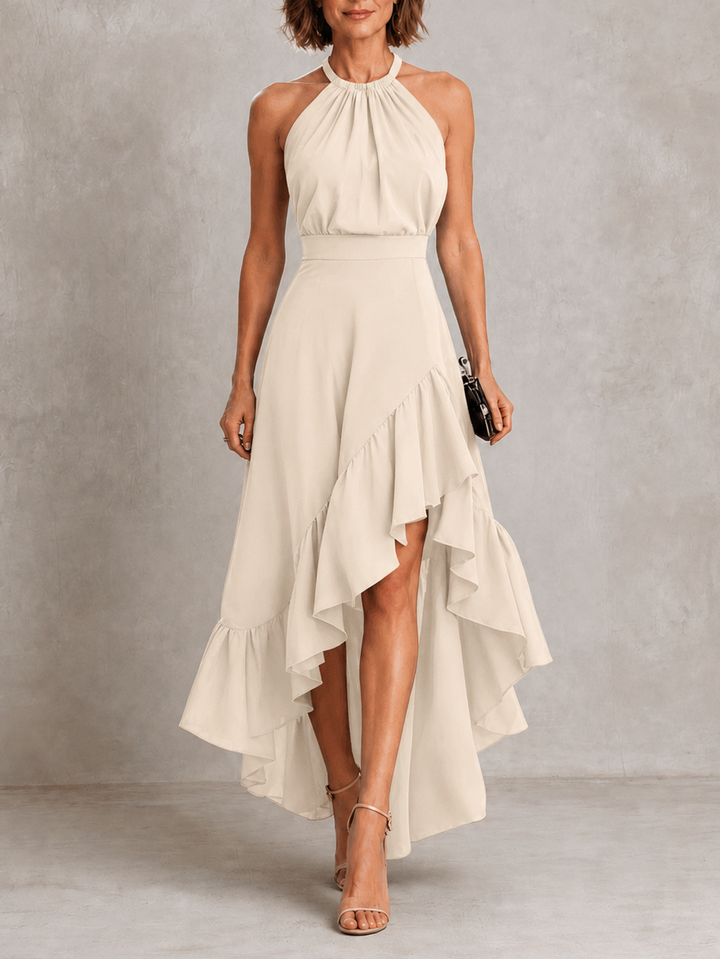 Chloé | Robe à Col Halter et Ourlet Volanté