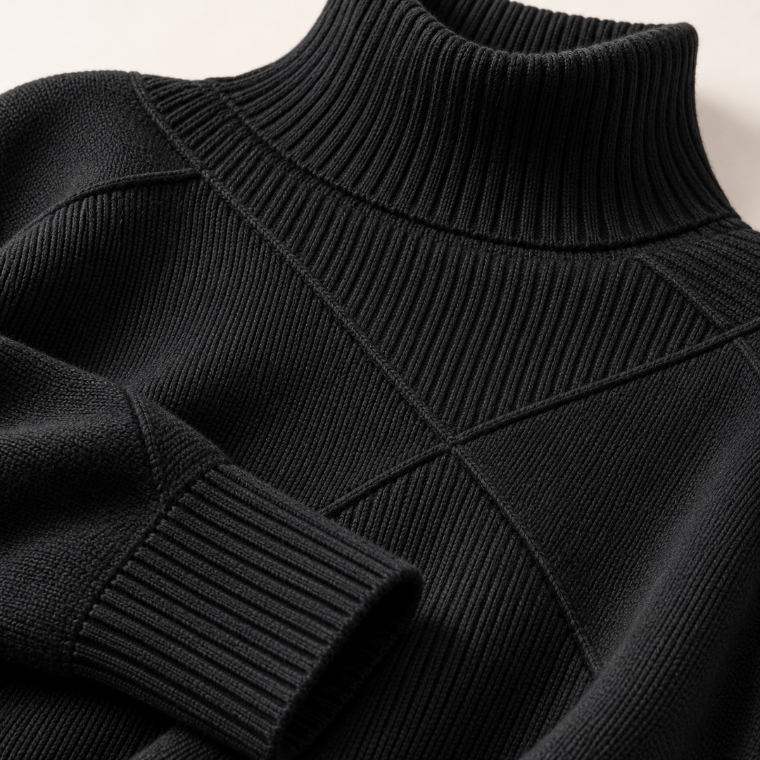 Solène | Pull Col Roulé en Maille Douce Motif Géométrique