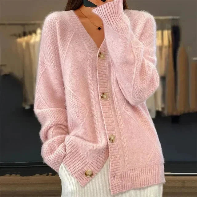 Aaliyah | Cardigan Boutonné Col V à Motif Losanges