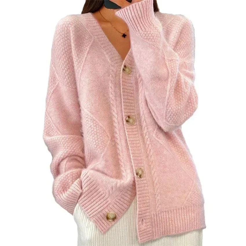 Aaliyah | Cardigan Boutonné Col V à Motif Losanges