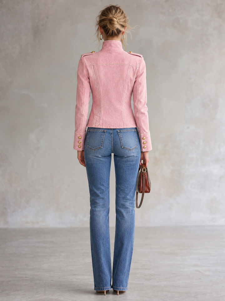 Marion | Veste en jean style militaire à boutons dorés