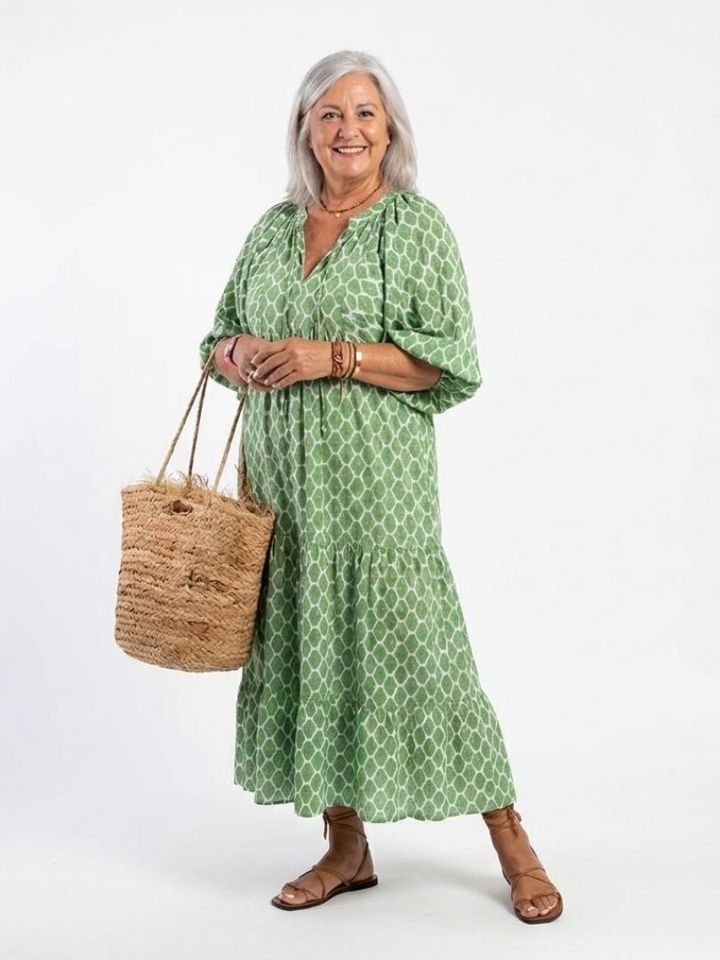 Apolline | Robe Midi Imprimée à Manches 3/4 et Col en V