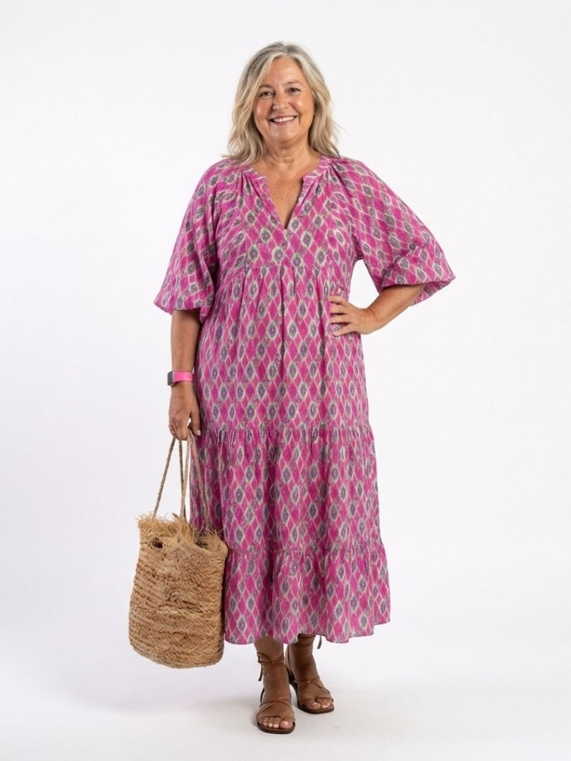 Apolline | Robe Midi Imprimée à Manches 3/4 et Col en V