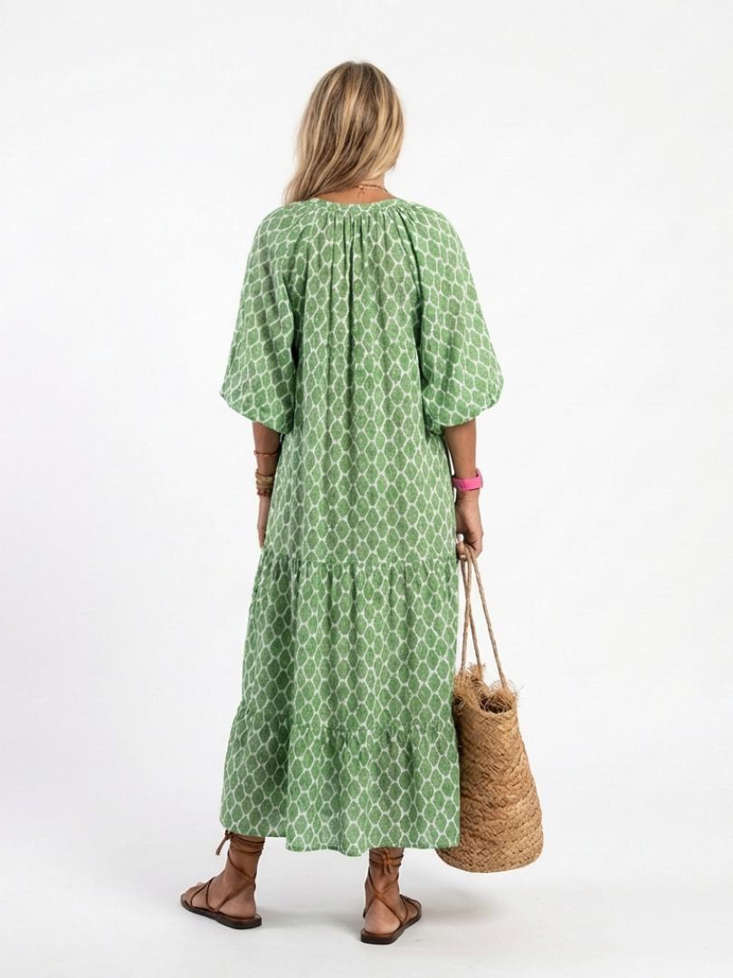 Apolline | Robe Midi Imprimée à Manches 3/4 et Col en V