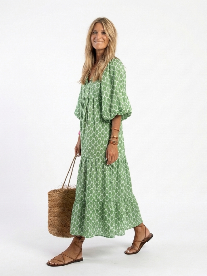 Apolline | Robe Midi Imprimée à Manches 3/4 et Col en V