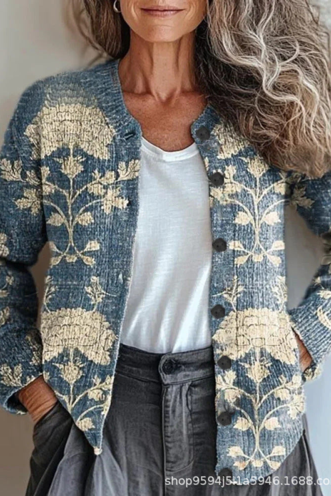 Petronella | Cardigan en Maille Patchwork Fleuri