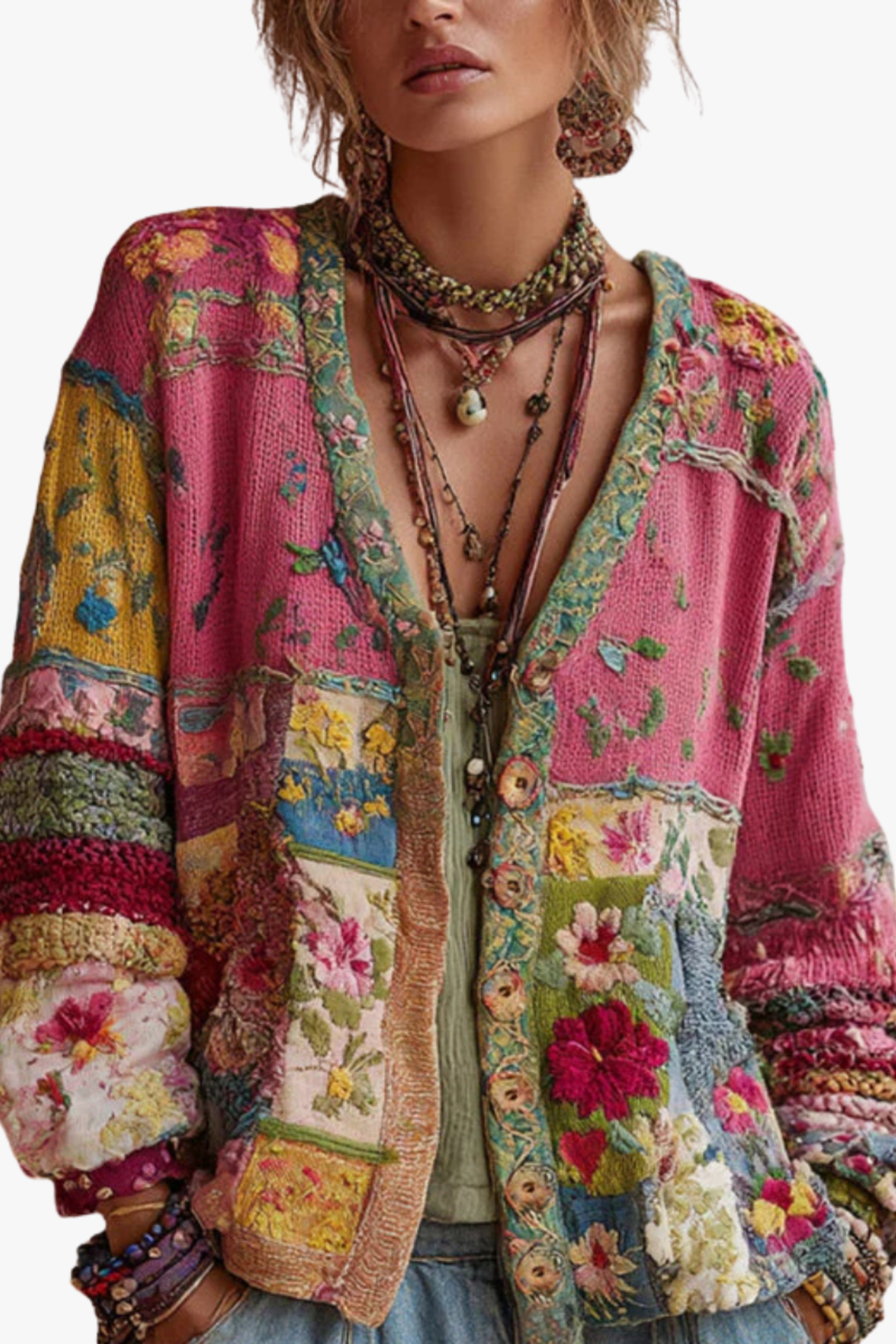 Petronella | Cardigan en Maille Patchwork Fleuri