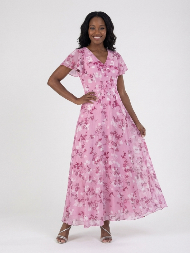 Maison Élise | Robe Maxi en Chiffon Floral Ismeria
