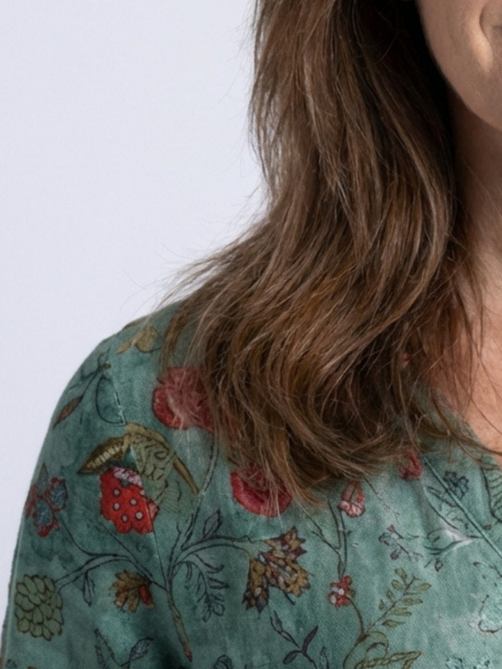 Marina | Robe Longue Fleurie à Col en V et Manches 3/4