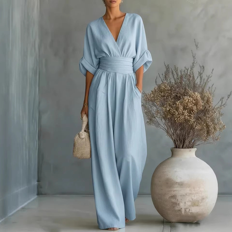 Robe Élégante en V, Dos Nu et Manches Fluides - Maison Élise