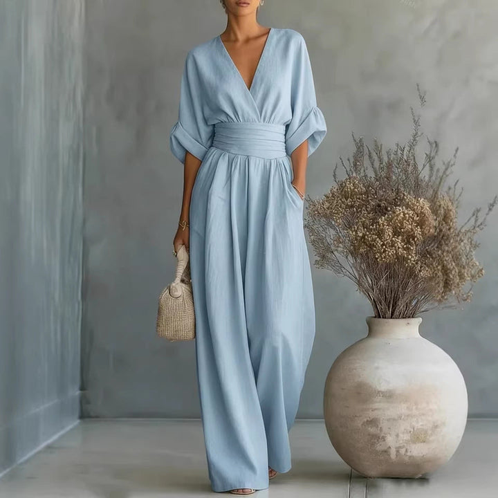 Robe Élégante en V, Dos Nu et Manches Fluides - Maison Élise