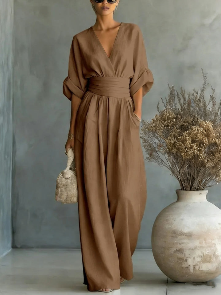Robe Élégante en V, Dos Nu et Manches Fluides - Maison Élise