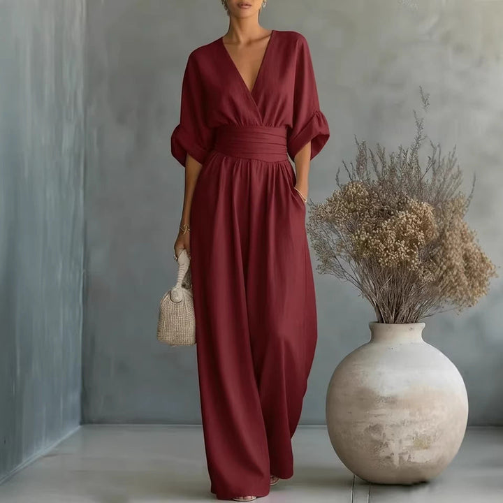 Robe Élégante en V, Dos Nu et Manches Fluides - Maison Élise