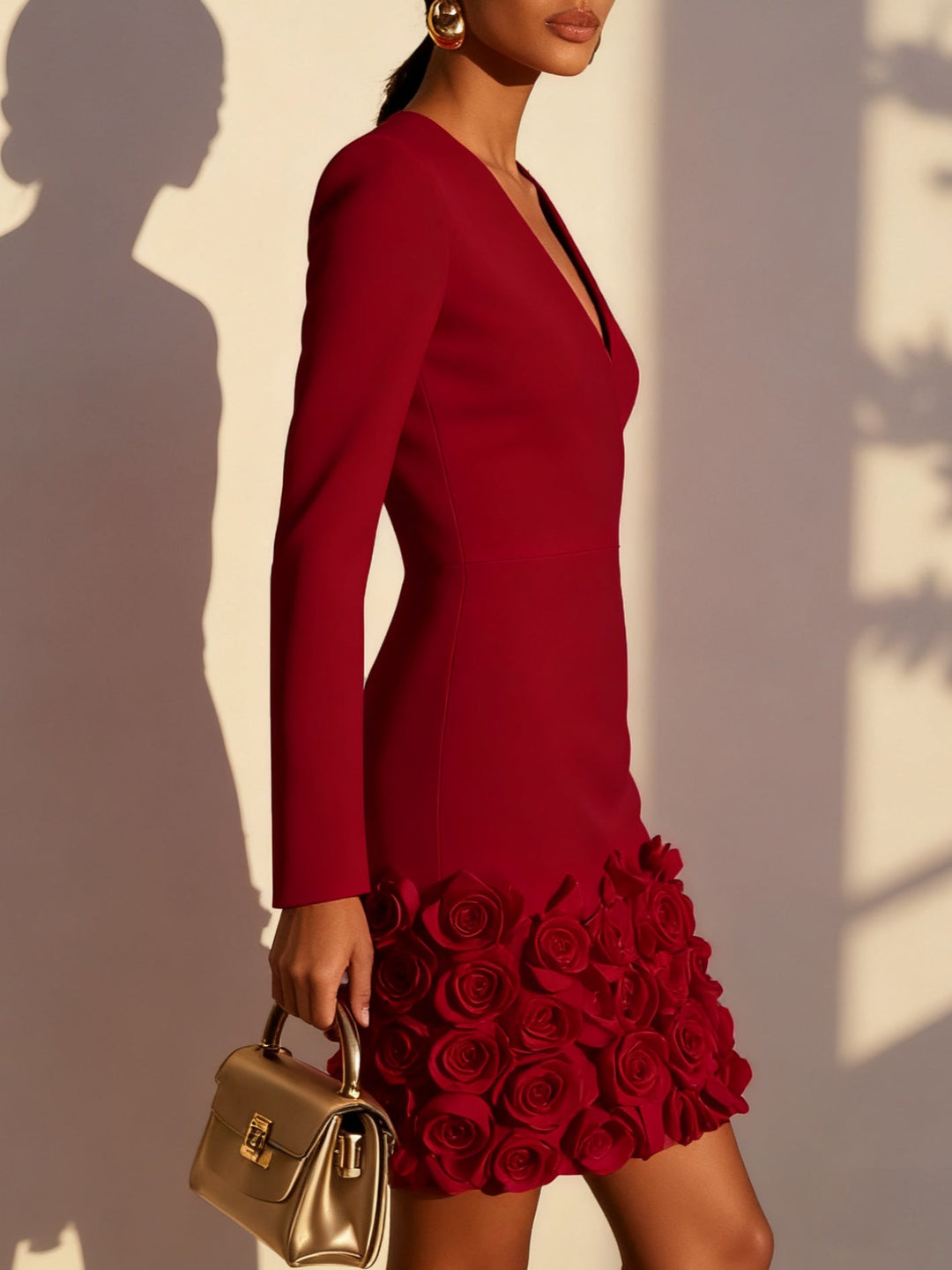 Annabelle | Robe Courte Ajustée à Ourlet de Roses Sculptées