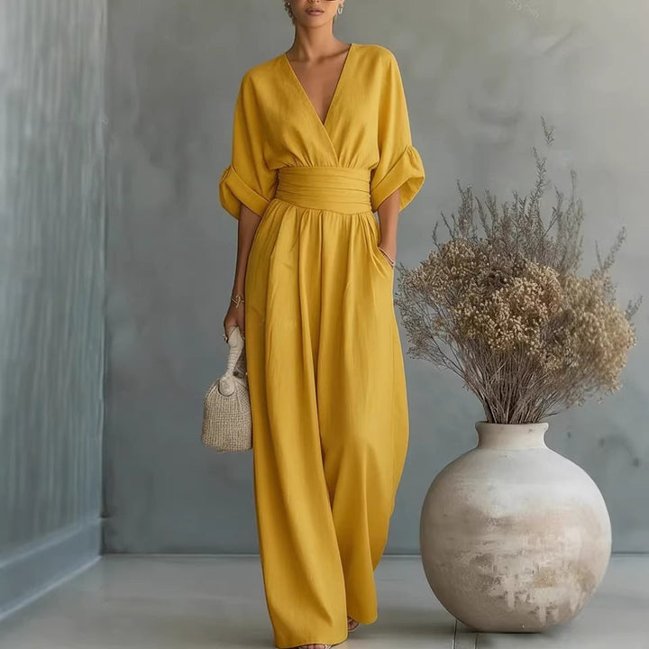 Robe Élégante en V, Dos Nu et Manches Fluides - Maison Élise
