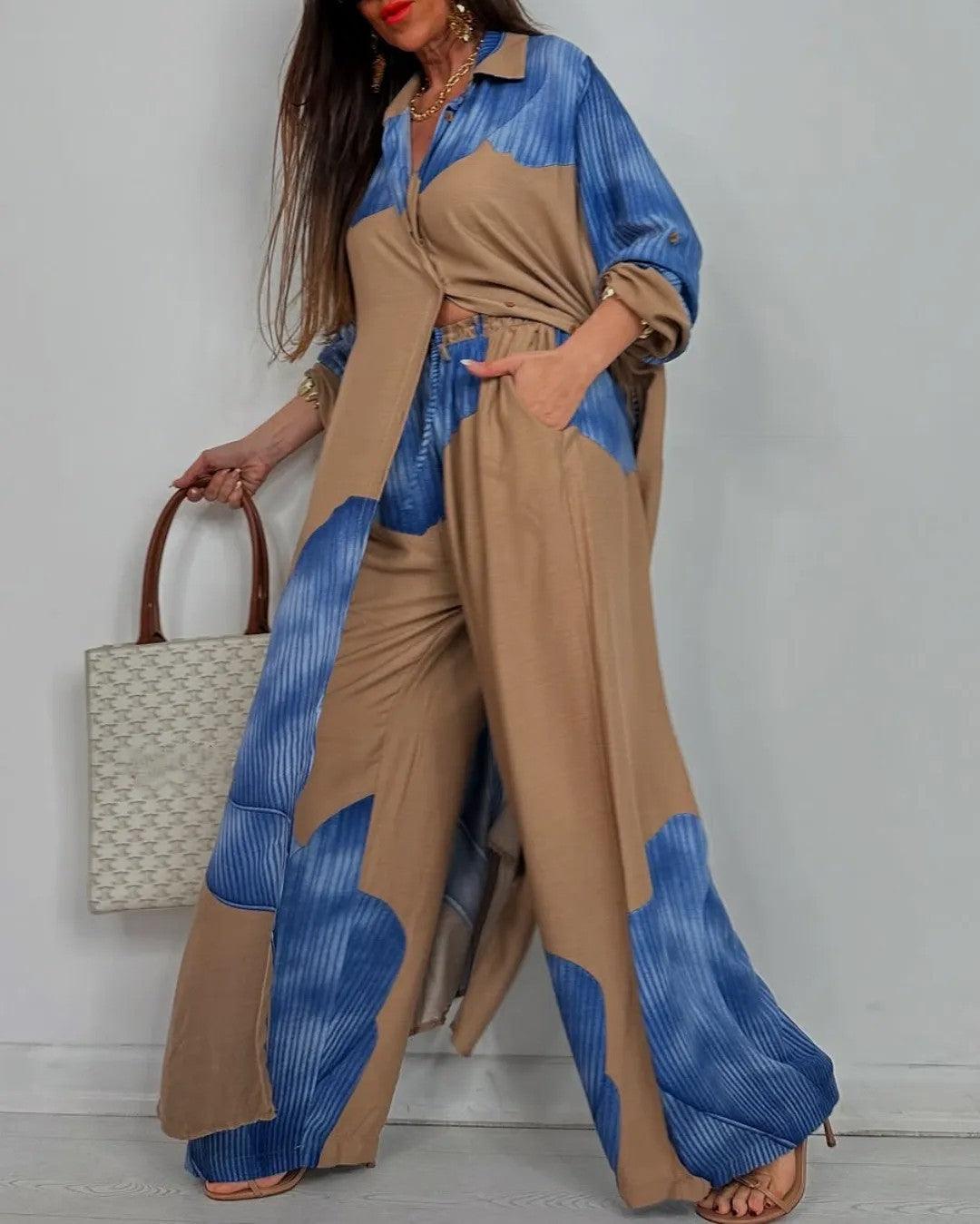Ensemble Haut Patchwork Col en V et Pantalon