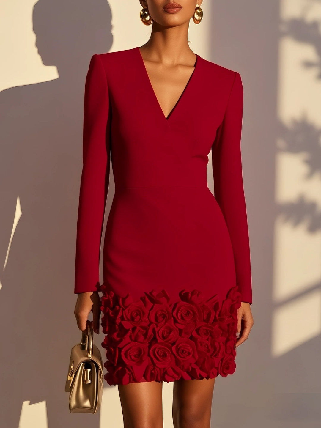 Annabelle | Robe Courte Ajustée à Ourlet de Roses Sculptées