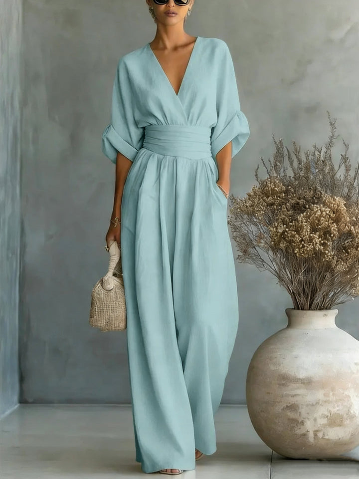 Robe Élégante en V, Dos Nu et Manches Fluides - Maison Élise