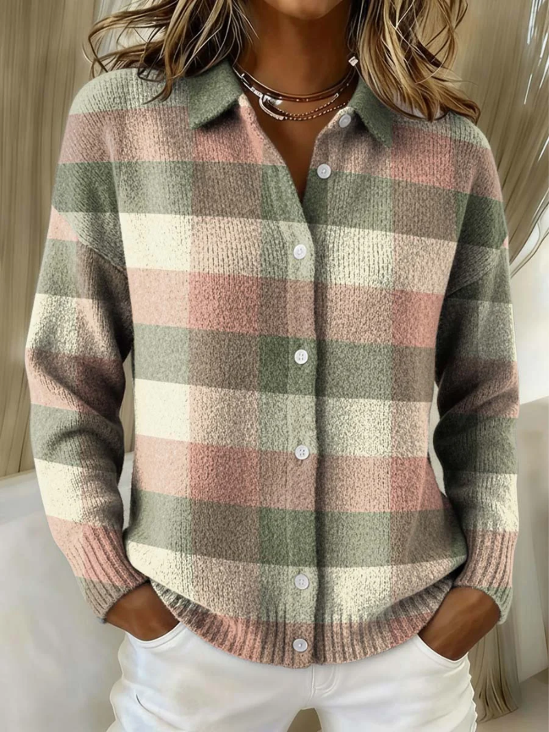 Grace | Cardigan à Carreaux Pastel en Maille