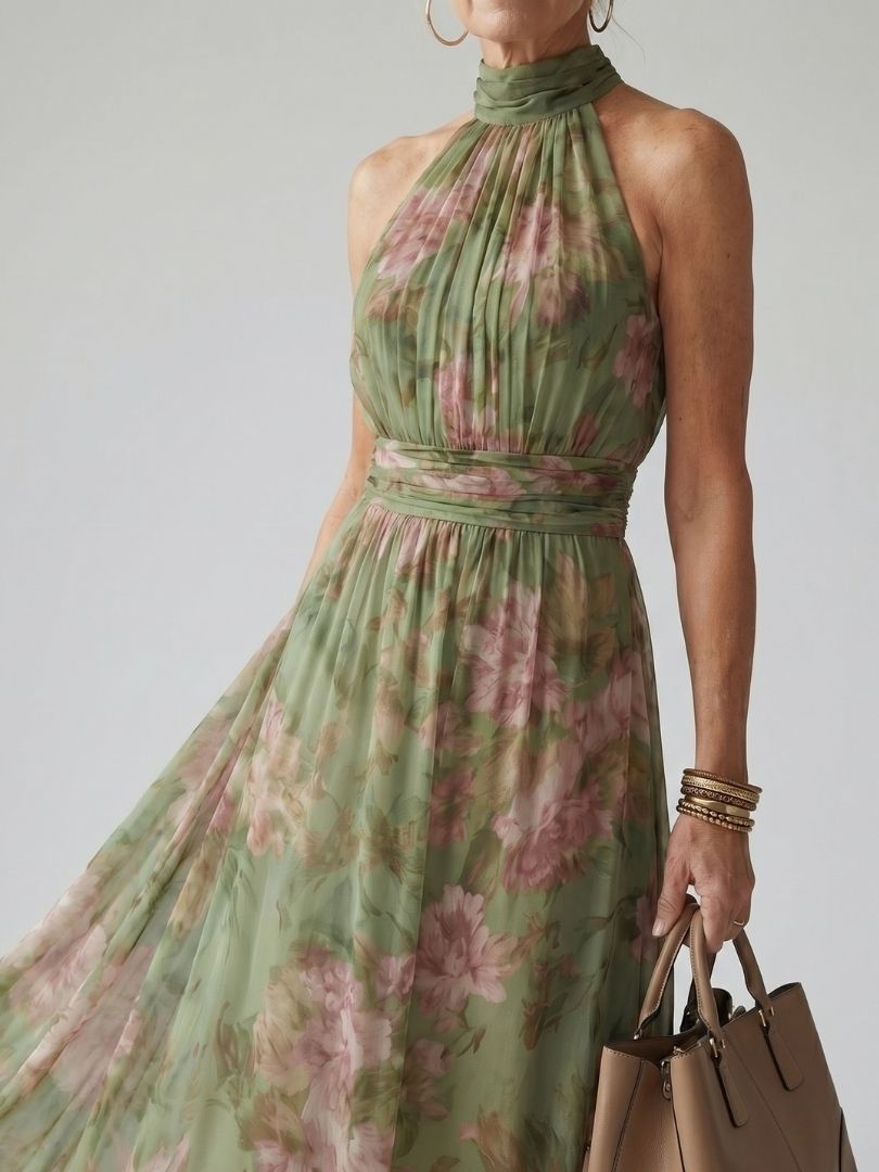 Mirelle | Robe Midi Froncée à Col Halter