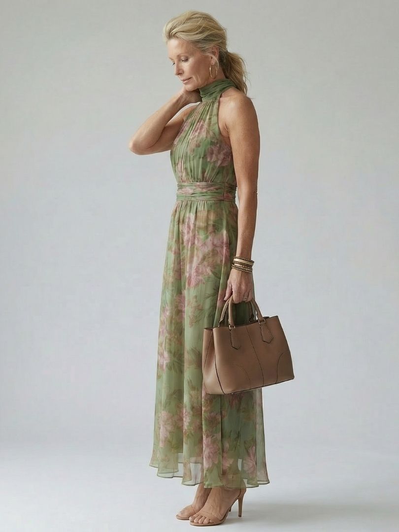 Mirelle | Robe Midi Froncée à Col Halter