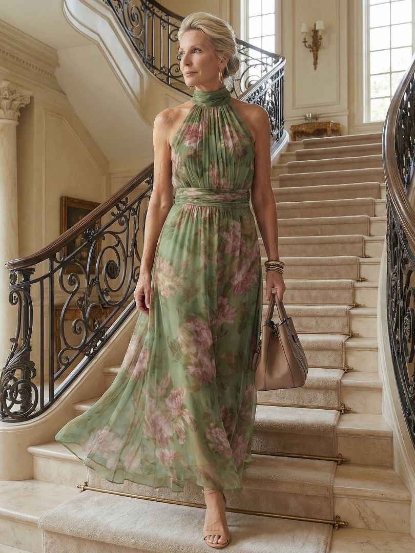 Maison Élise | Robe Midi à Encolure Halter Froncée Mirelle