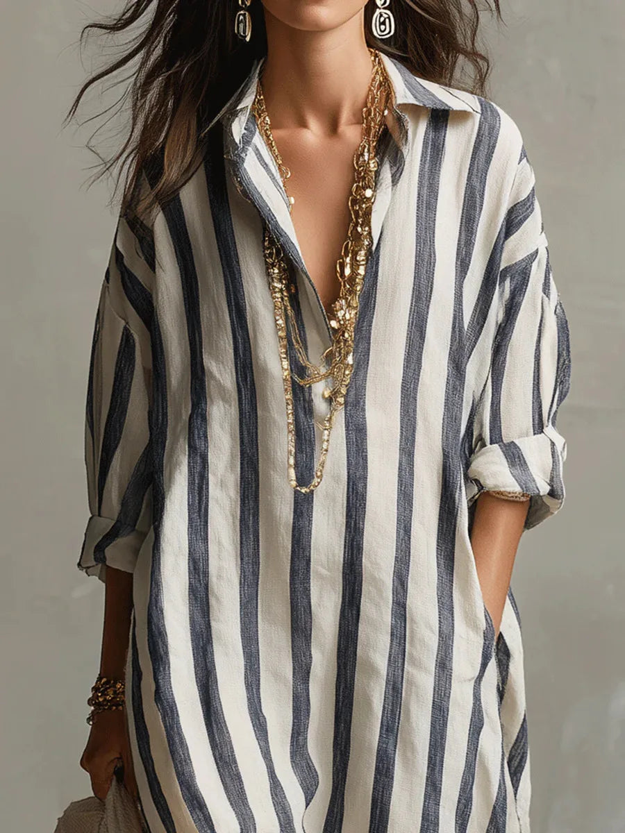 Scout | Robe Chemise Longue Rayée à Manches Longues et Poches