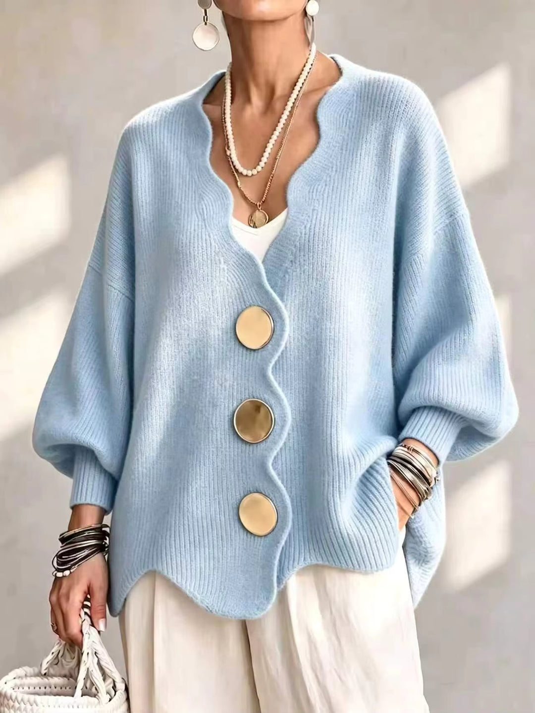 Carla | Cardigan Ample en Maille à Boutons
