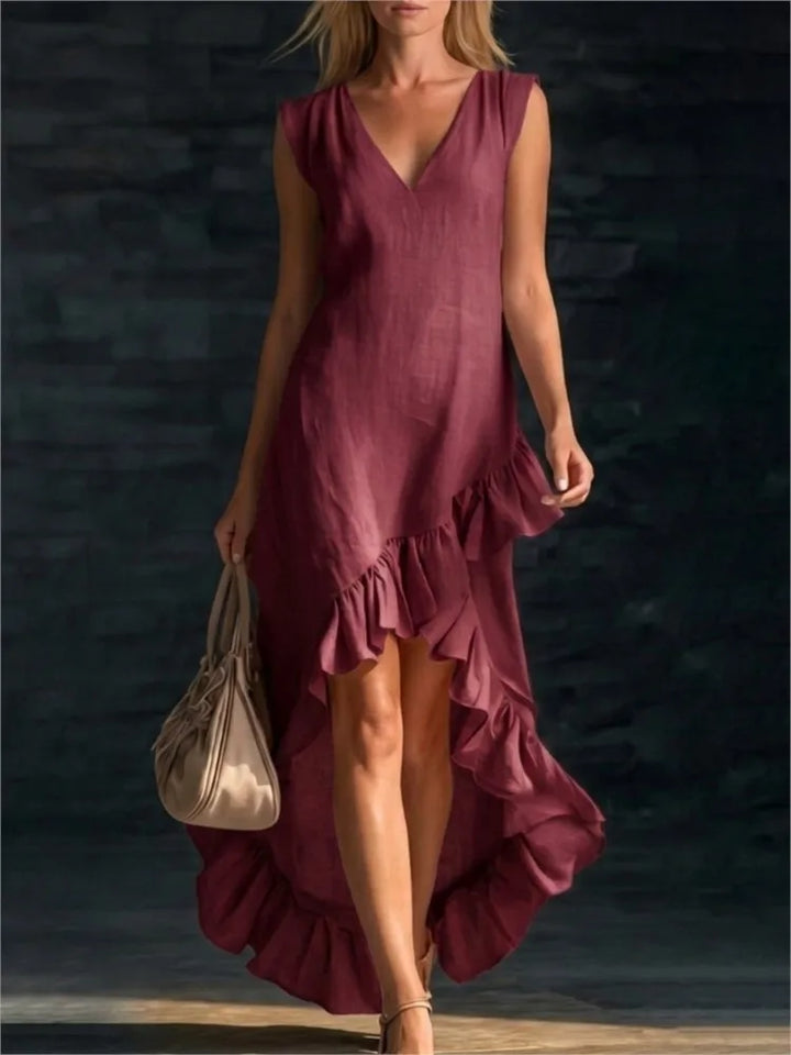 Rowan | Robe Longue Sans Manches à Ourlet Volanté