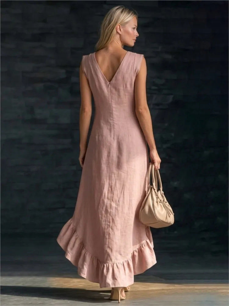 Rowan | Robe Longue Sans Manches à Ourlet Volanté