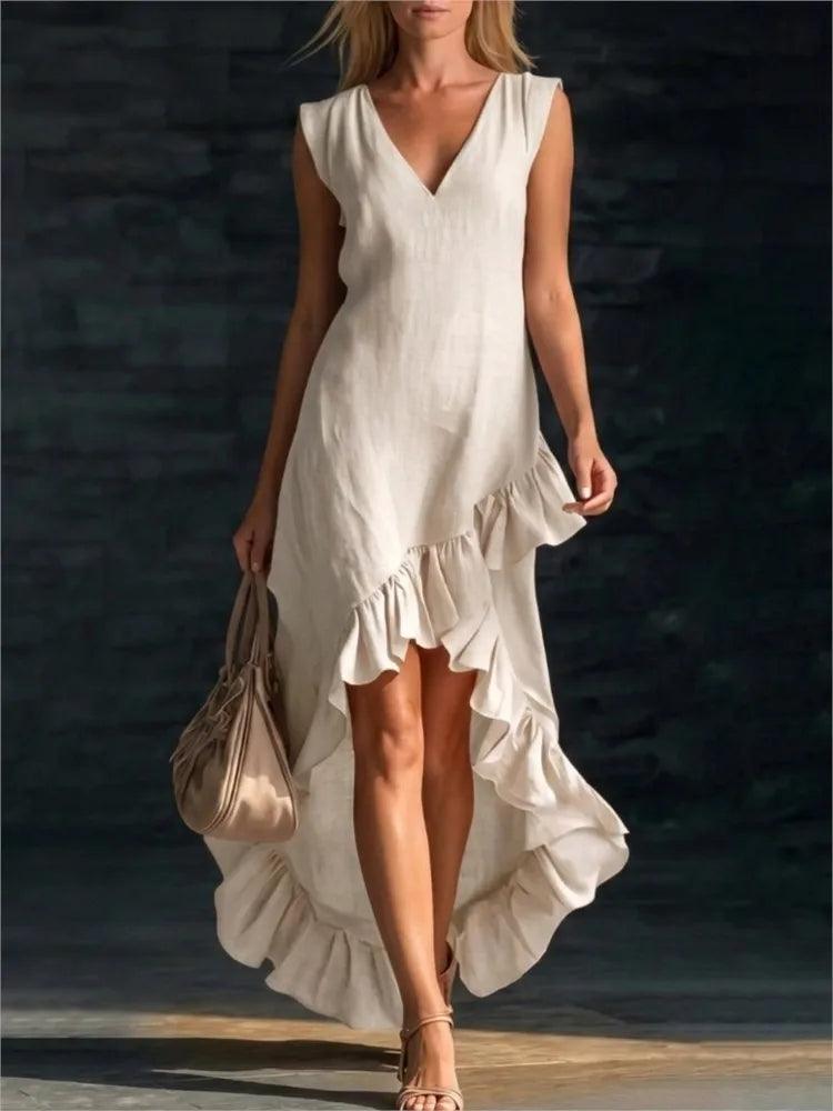 Rowan | Robe Longue Sans Manches à Ourlet Volanté