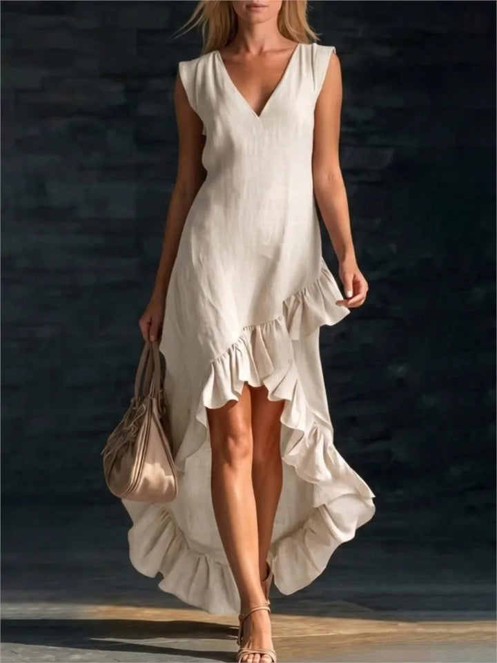 Rowan | Robe Longue Sans Manches à Ourlet Volanté