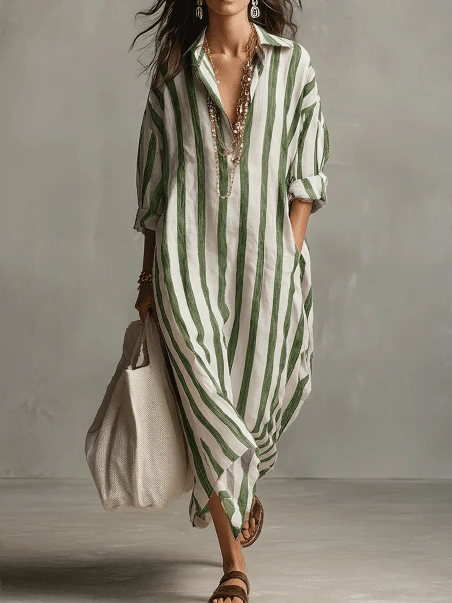 Scout | Robe Chemise Longue Rayée à Manches Longues et Poches