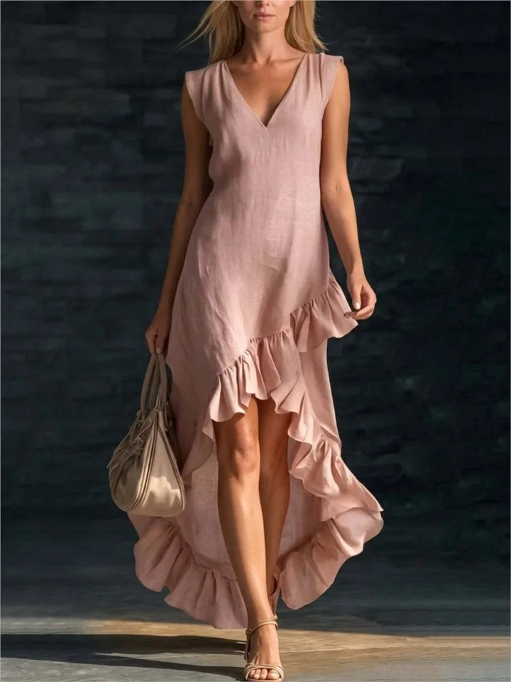 Rowan | Robe Longue Sans Manches à Ourlet Volanté