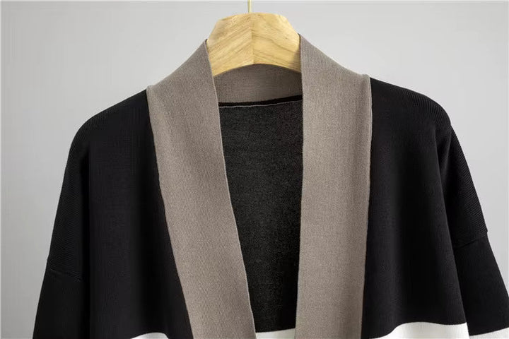 Albane | Ensemble 3 pièces en maille top, pantalon large et cardigan long