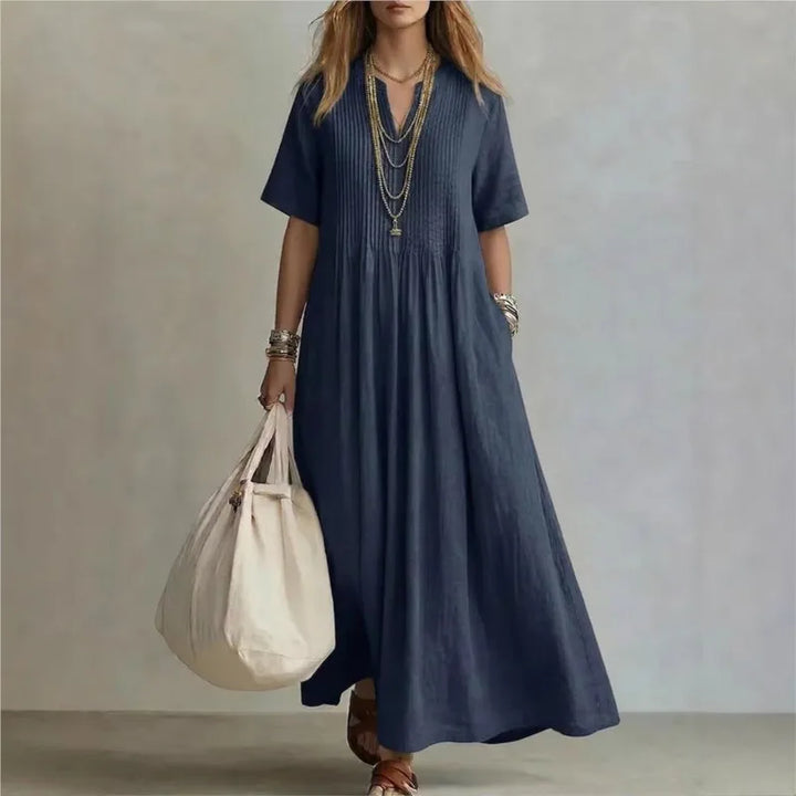 Wren | Robe Longue Bleue à Manches Courtes