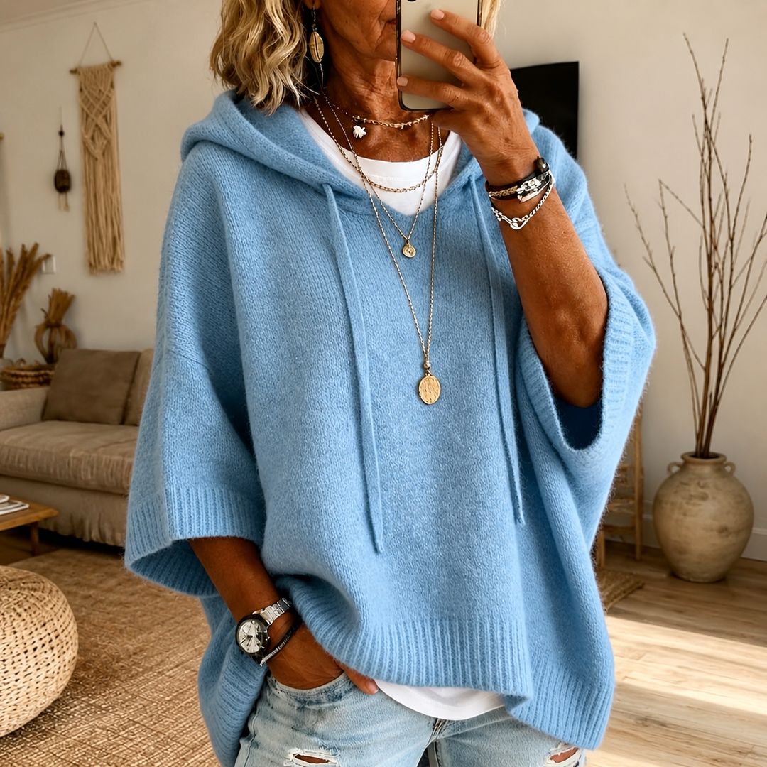 Léa | Pull Poncho Bleu Ciel