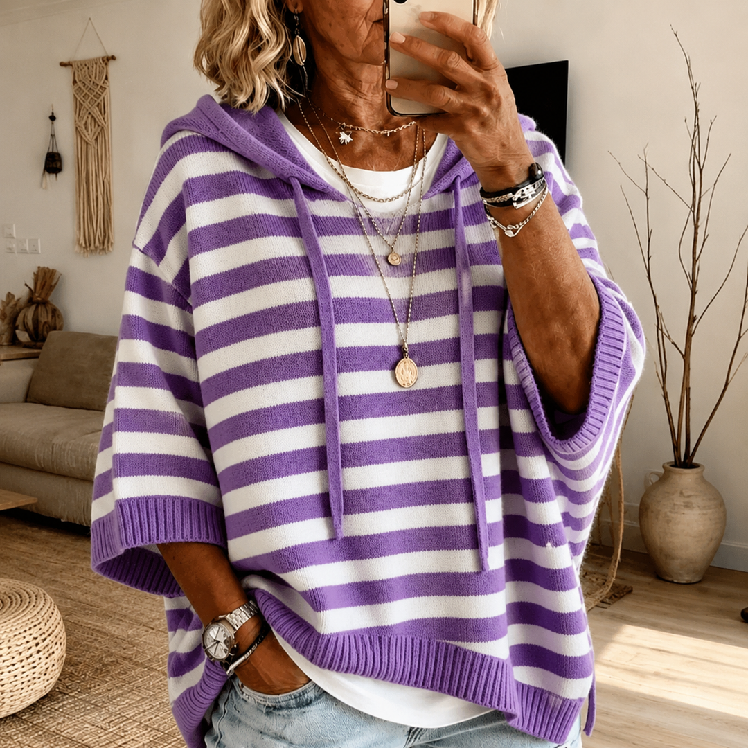 Anaïs | Pull Poncho Violet à Rayures