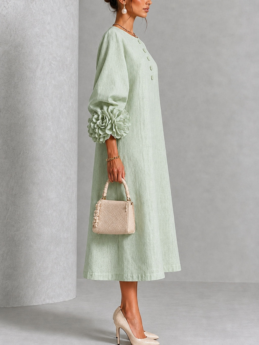 Sienna | Robe Midi à Poignets Fleuris