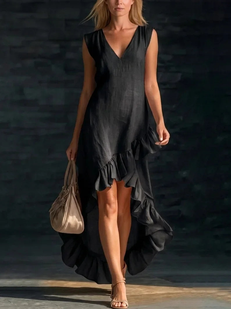 Rowan | Robe Longue Sans Manches à Ourlet Volanté